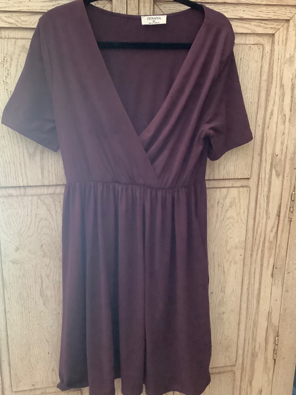 Zenana Outfitters Plum faux Wrap-Front Midi Dress